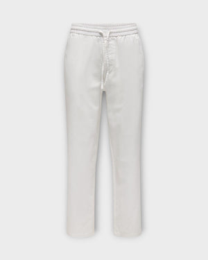 Sinus Loose 0007 Cot Lin Pant Bright White fra Only and Sons. Hvide loose hørbukser til mænd med elastik i livet. Her set forfra.