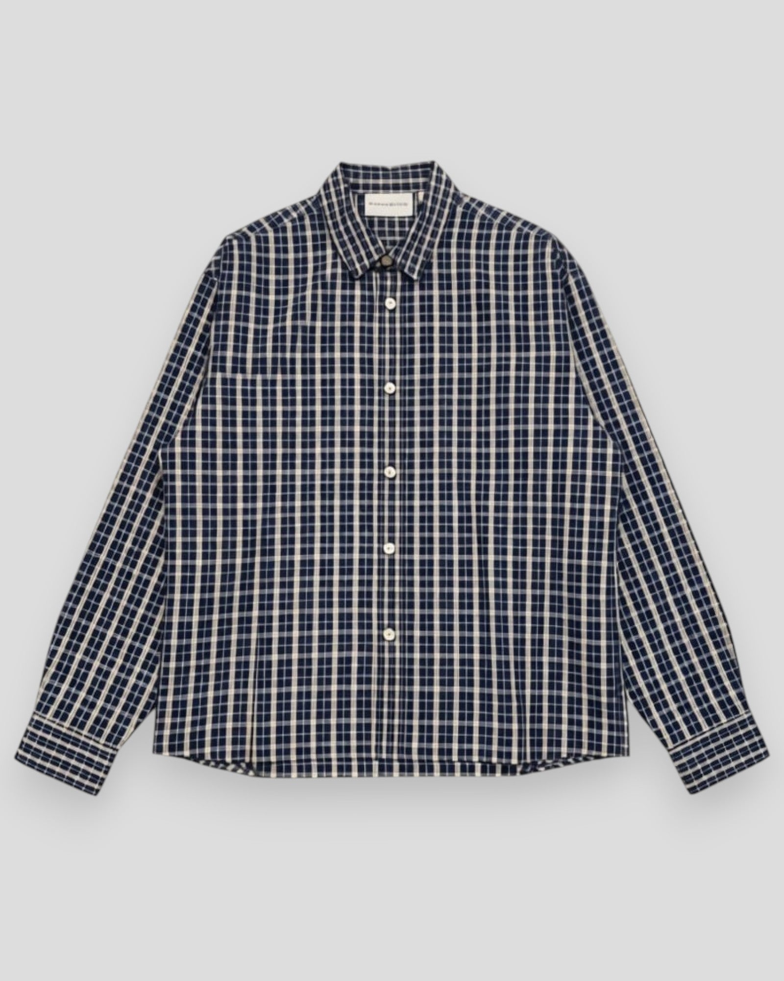 Vann Core Checked Poplin Shirt - Navy/Sand Check