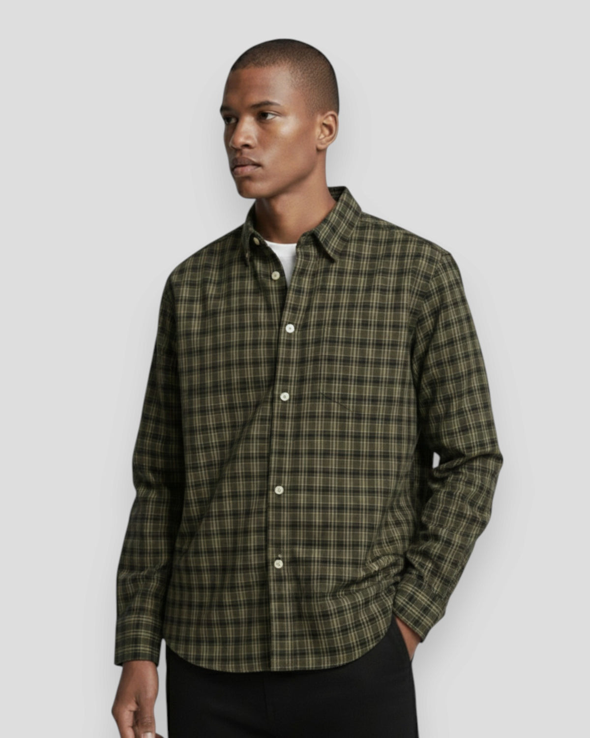 Lars Core Checked Flannel Shirt - Green Check