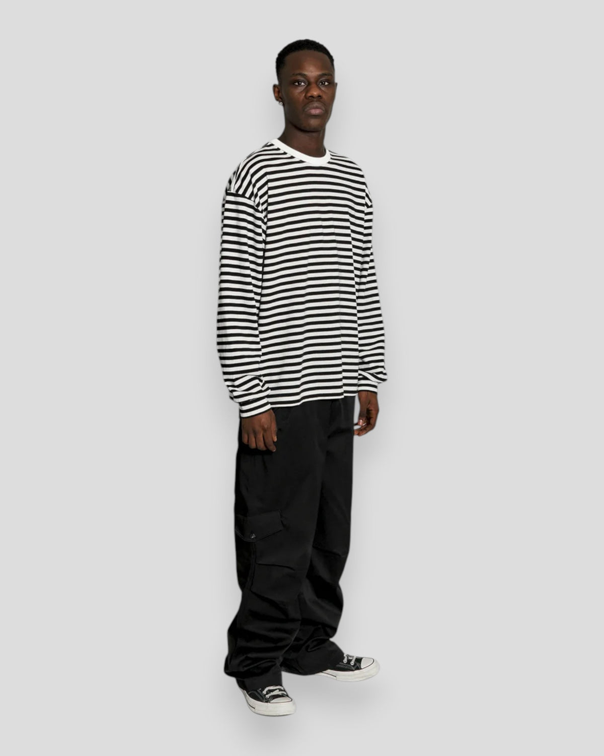 Patch Long Sleeve Tee - Black/White