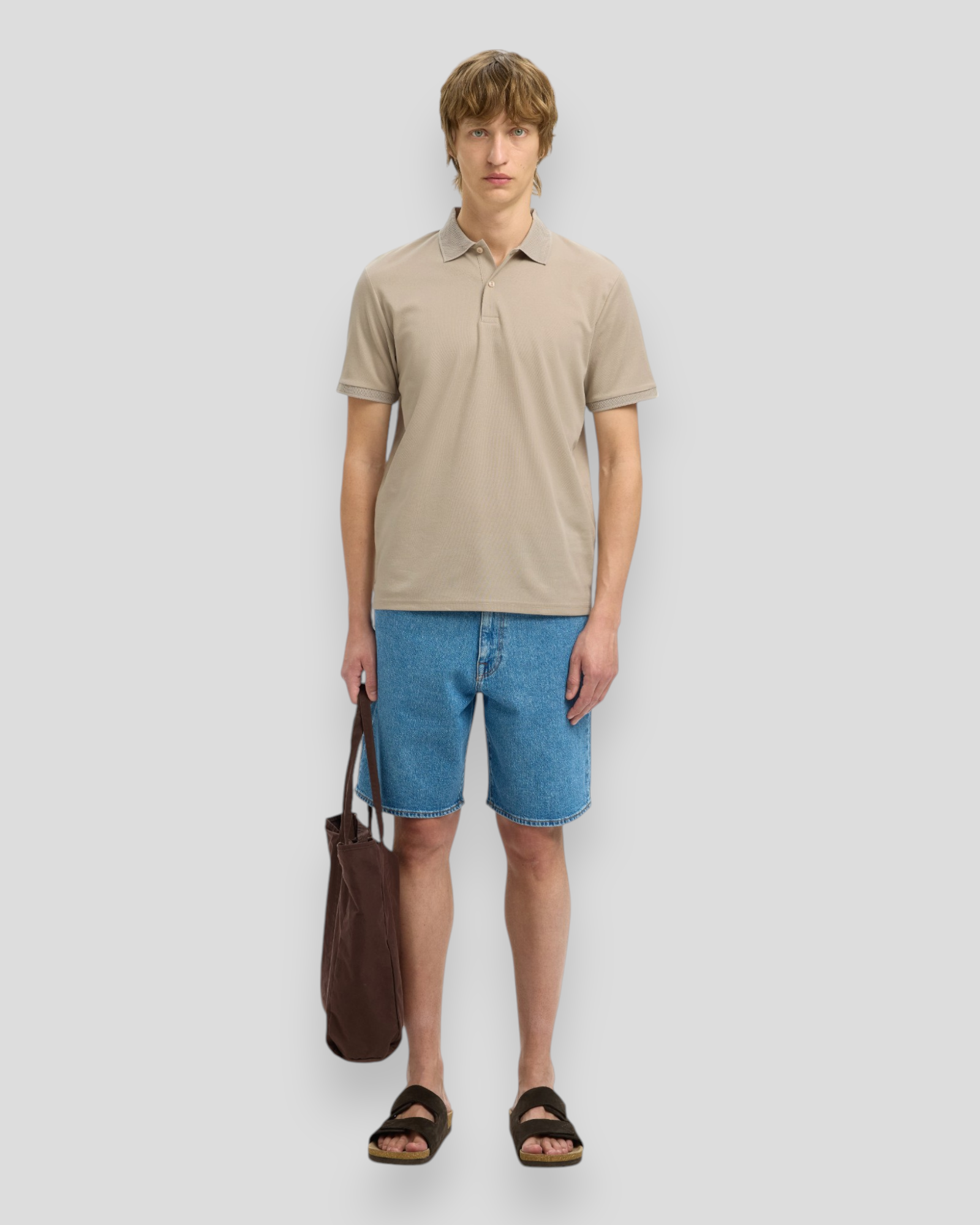 Fave Button SS Polo - Oatmeal