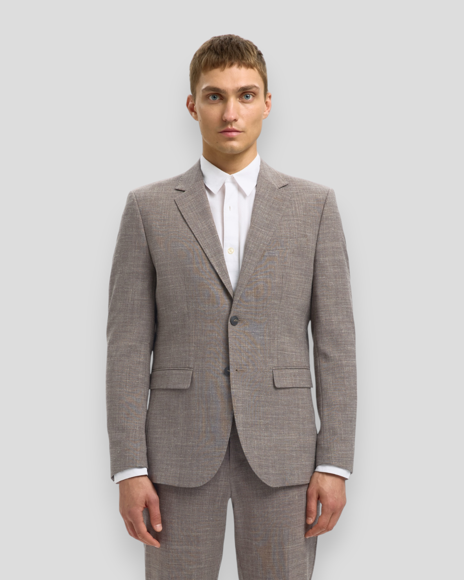 Slim Oasis Linen Blazer - Dark Sand Melange