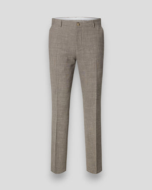 Slim Oasis linnebukser fra Selected i mørk sand melange, afslappet pasform og let materiale til forår og sommer.