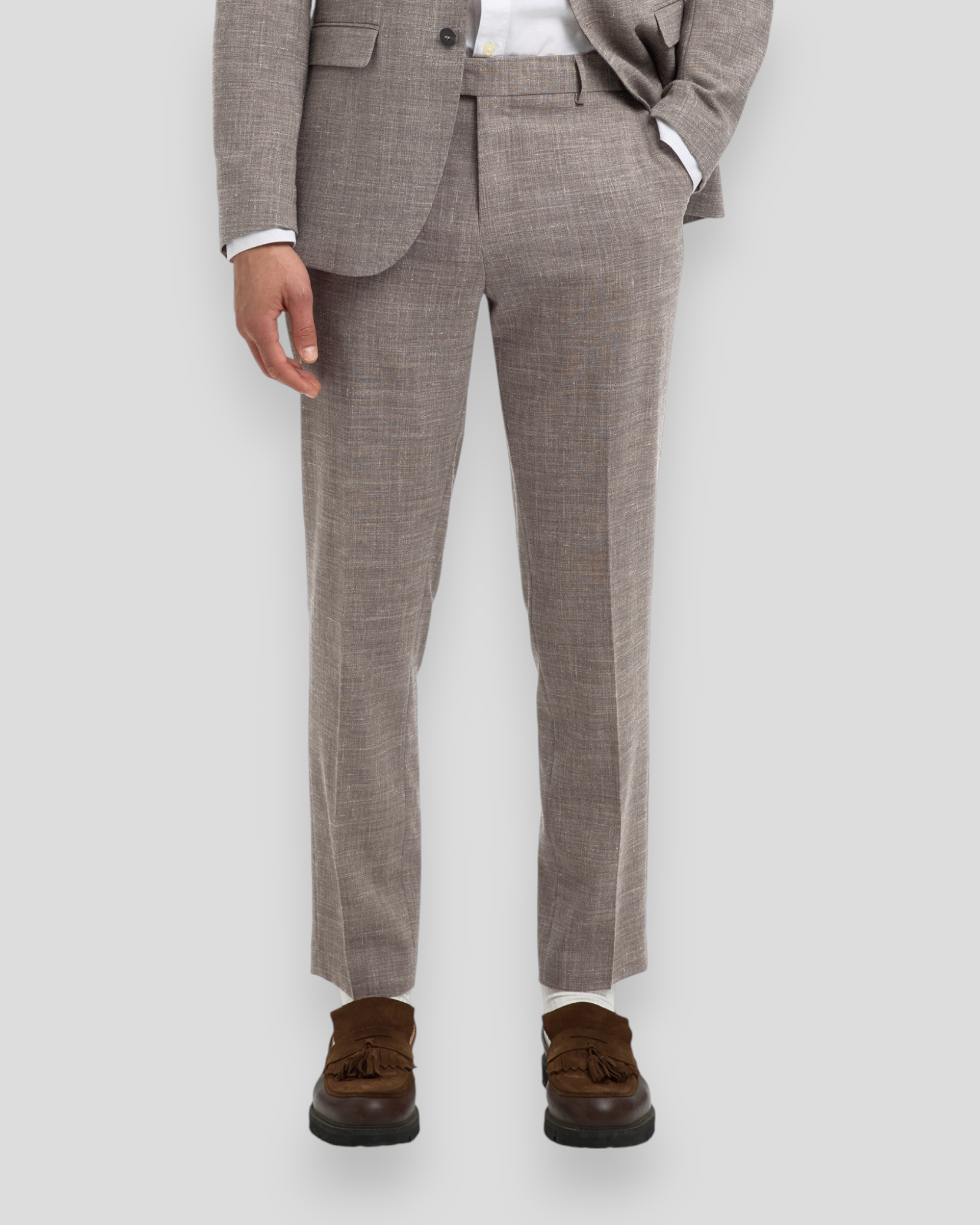 Slim Oasis Linen Trousers - Dark Sand Melange