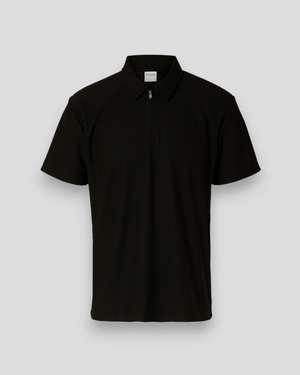 Relax Plisse Half Zip SS Polo - Black