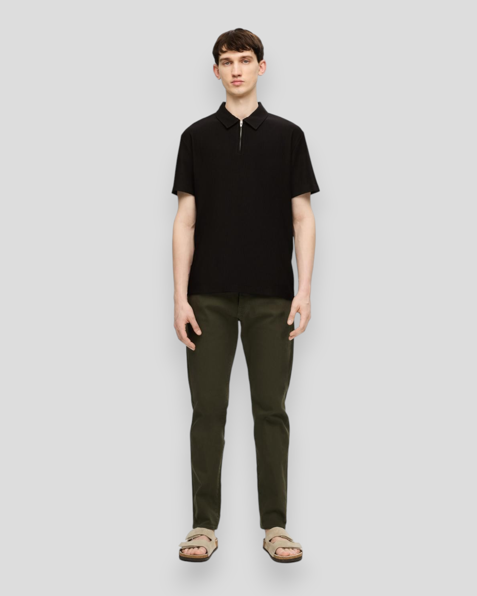 Relax Plisse Half Zip SS Polo - Black
