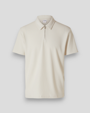 Relax Plisse Half Zip SS Polo - Egret