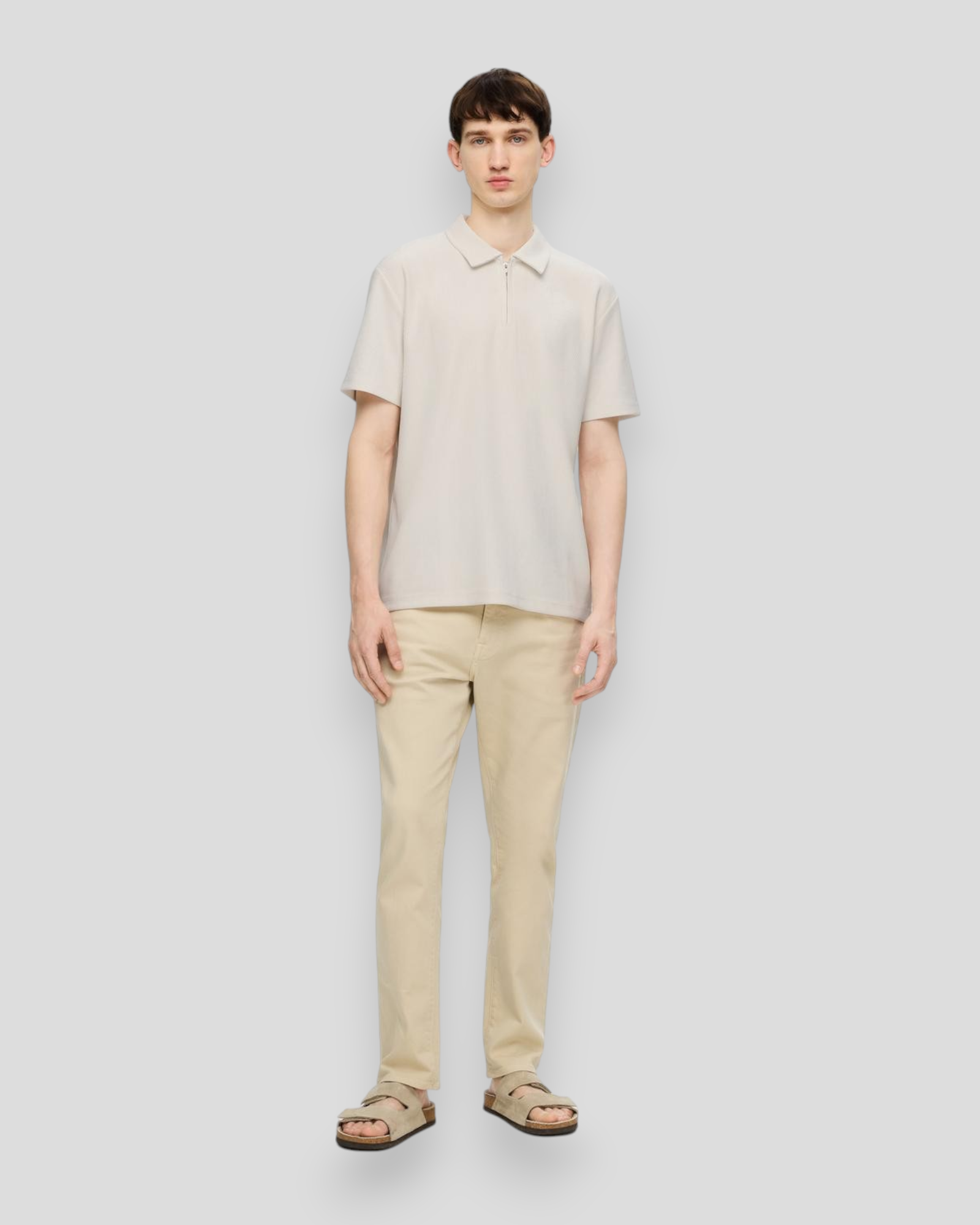 Relax Plisse Half Zip SS Polo - Egret