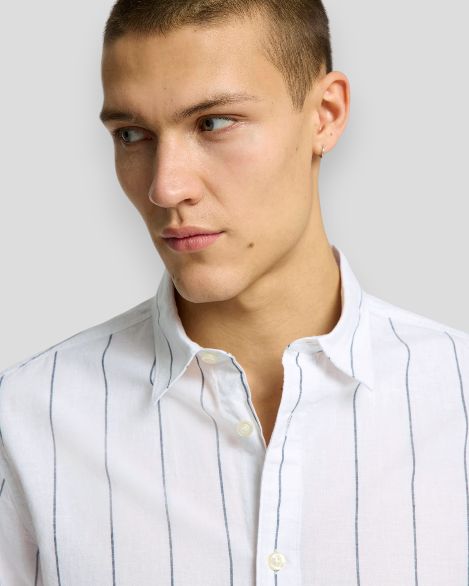 Regsun Linen Shirt SS Classic - White/Wide Stripe