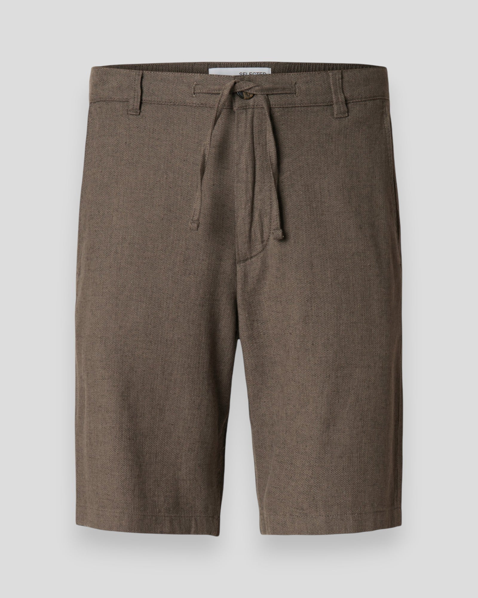 Mænds Regular Brody linnedshorts i chokolade Torte med valnødder, afslappet stil og let materiale.