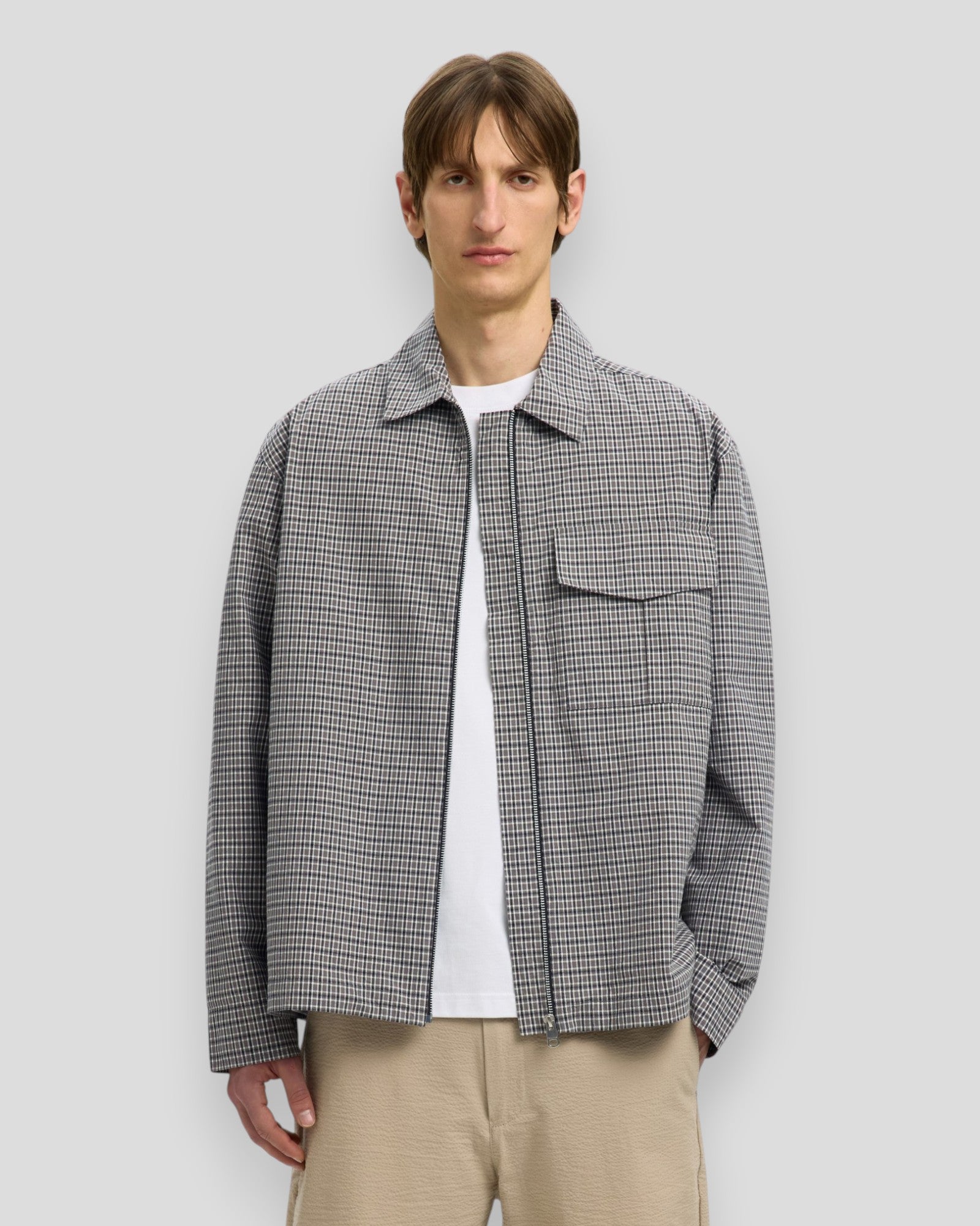Relax Matt Zip Overshirt - Charcoal Gray Checks/Multi Checks
