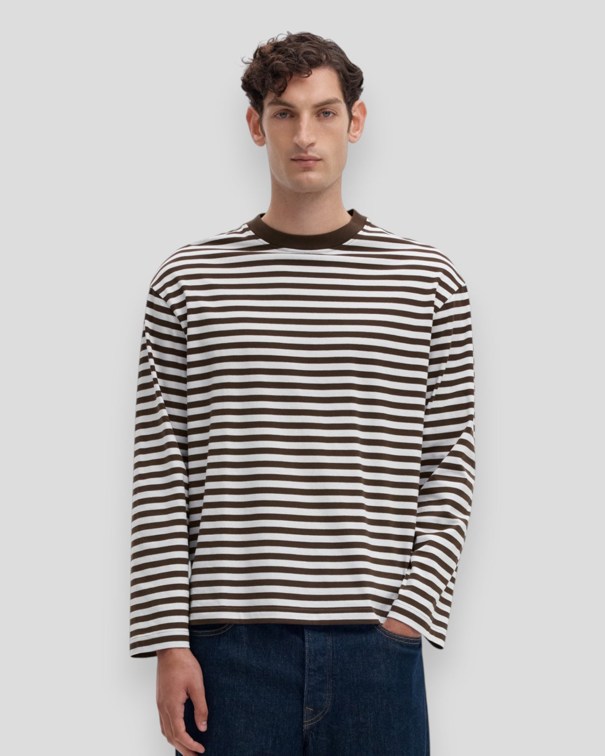 Relax Bran Stripe LS O-Neck Tee - Demitasse