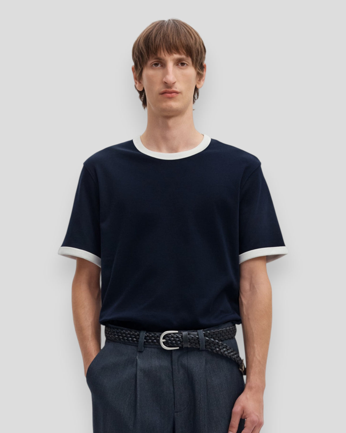 Taj Ringer Mid Peach SS O-Neck Tee - Sky Captain/Egret