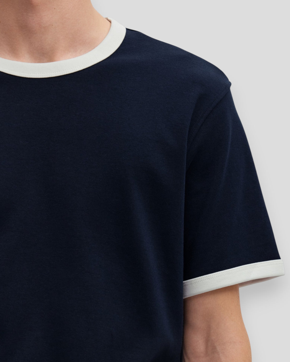 Taj Ringer Mid Peach SS O-Neck Tee - Sky Captain/Egret