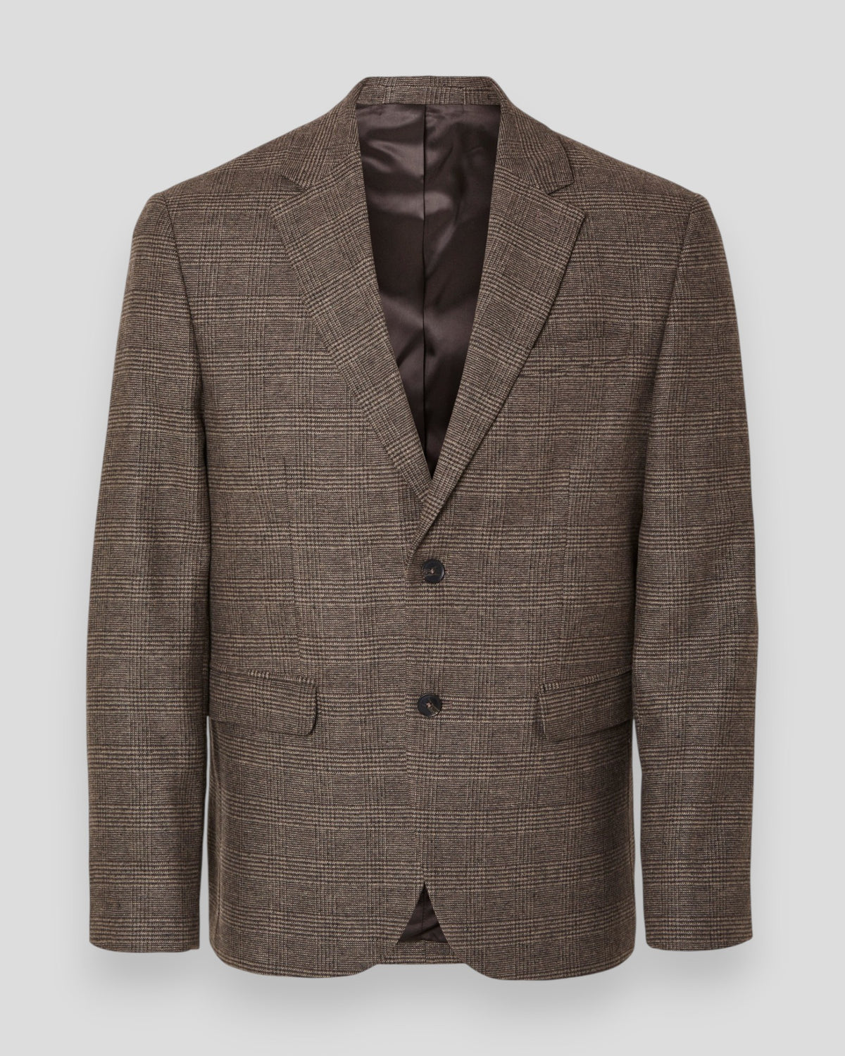 Slim-Reed Wool Blazer - Medium Brown Melange Checks