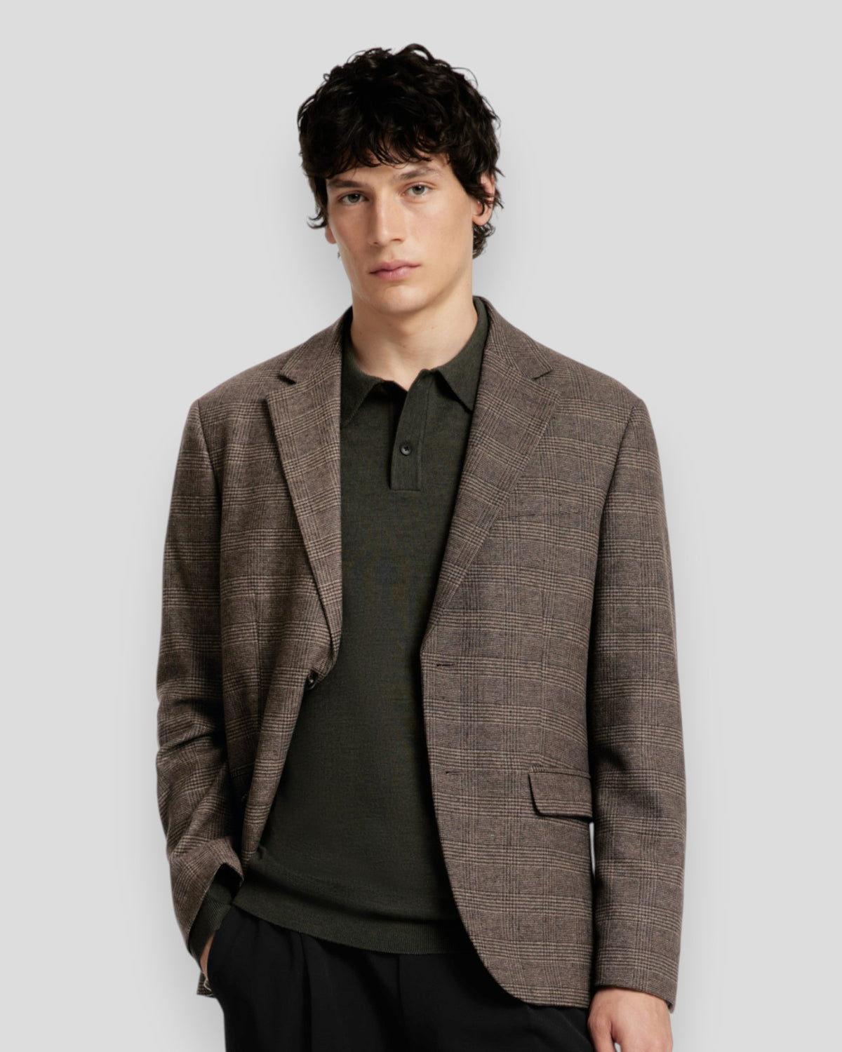 Slim-Reed Wool Blazer - Medium Brown Melange Checks