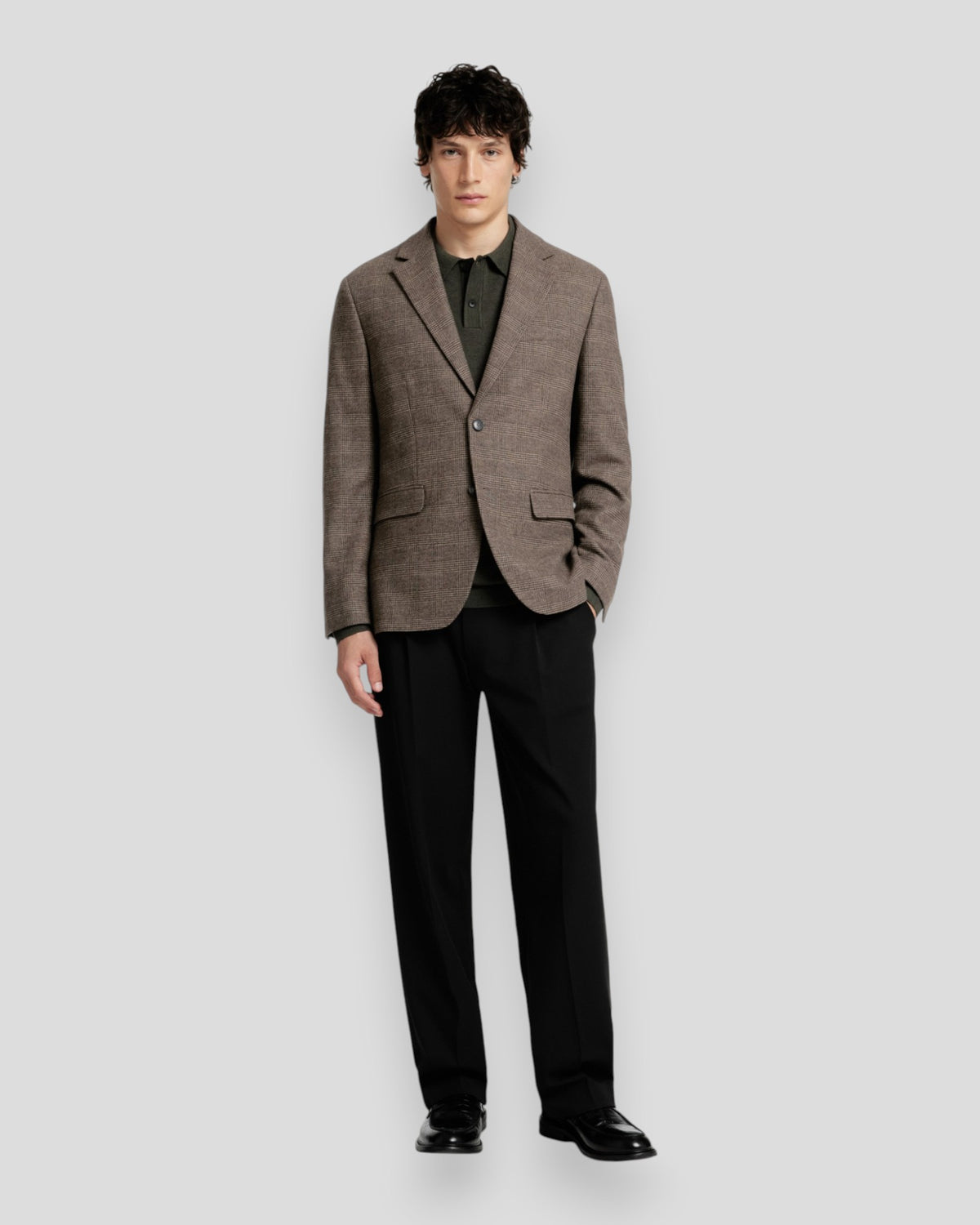 Slim-Reed Wool Blazer - Medium Brown Melange Checks