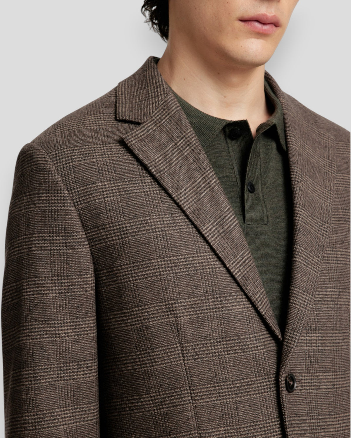 Slim-Reed Wool Blazer - Medium Brown Melange Checks