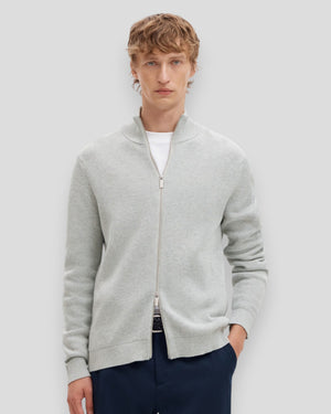 Dane Knit Structure Full Zip - Light Grey Melange