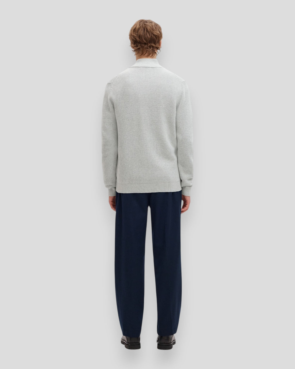 Dane Knit Structure Full Zip - Light Grey Melange