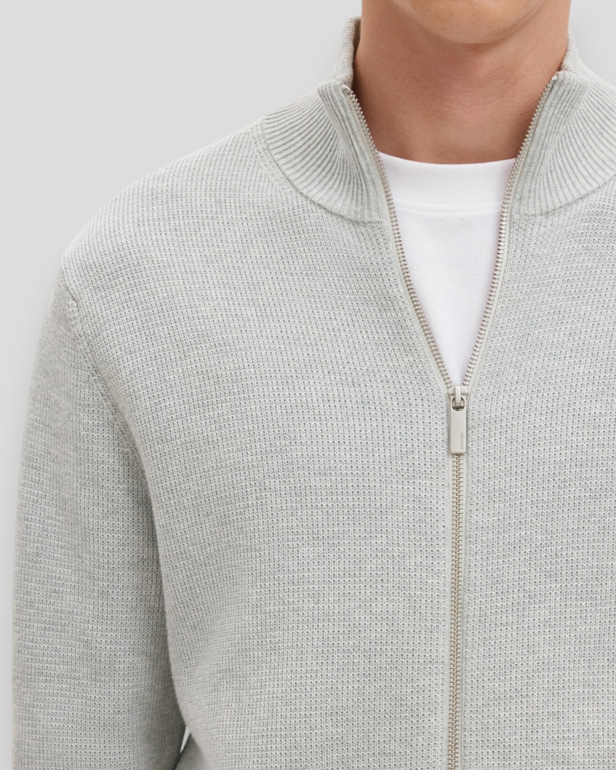 Dane Knit Structure Full Zip - Light Grey Melange