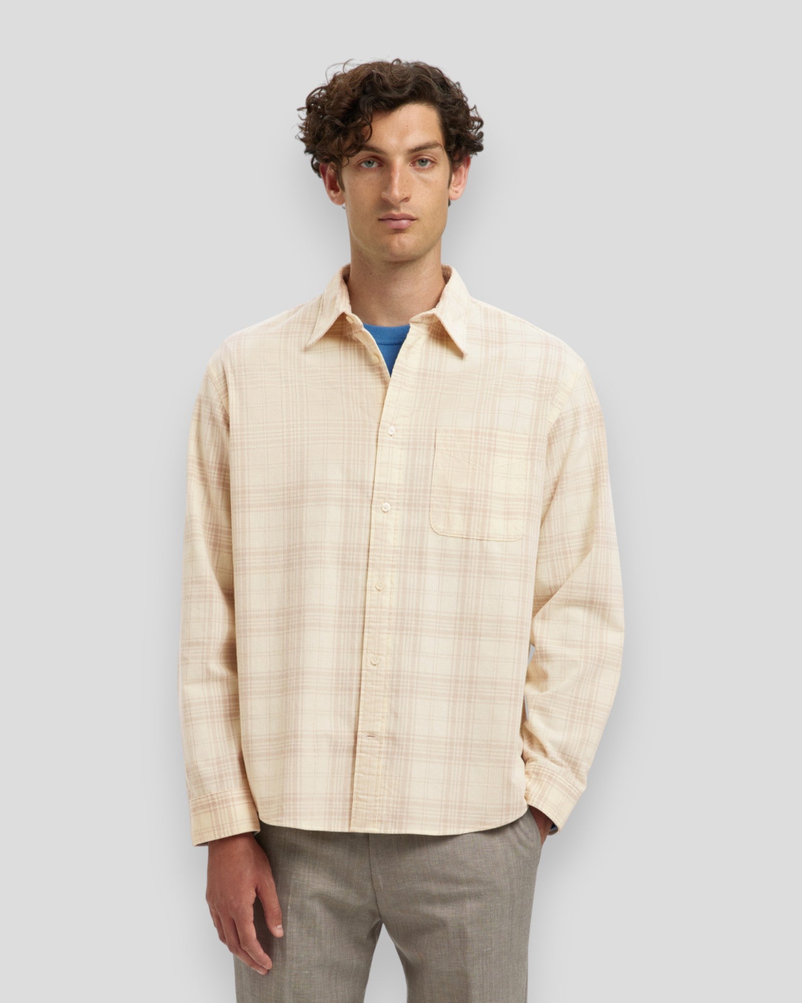 Regular Claus Cord YD Check LS Shirt - Egret Checks/Pure Cashmere