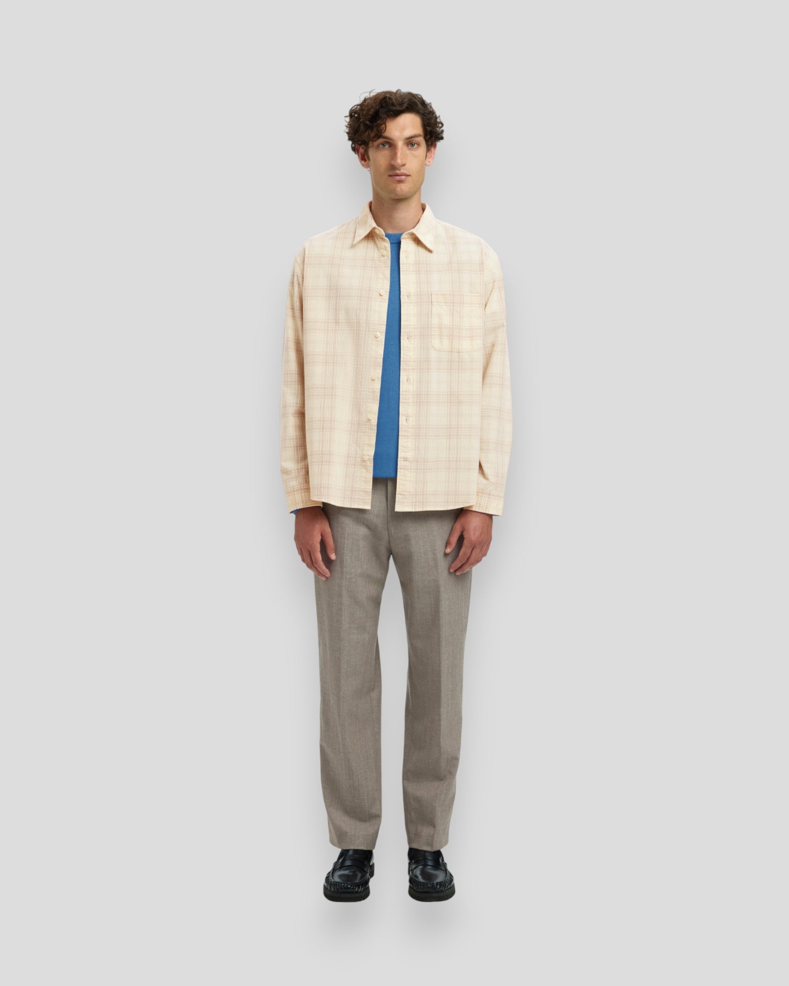 Regular Claus Cord YD Check LS Shirt - Egret Checks/Pure Cashmere