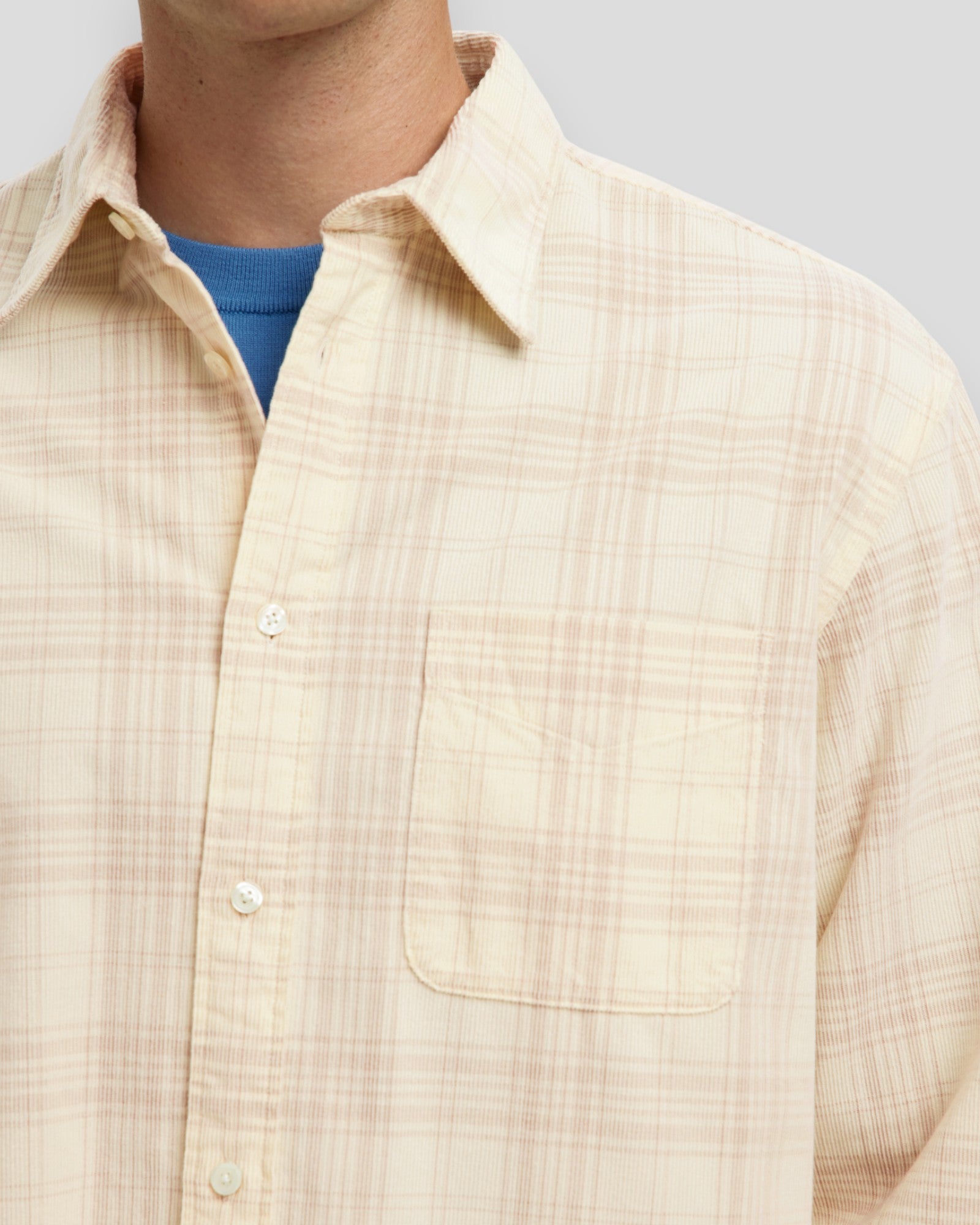 Regular Claus Cord YD Check LS Shirt - Egret Checks/Pure Cashmere