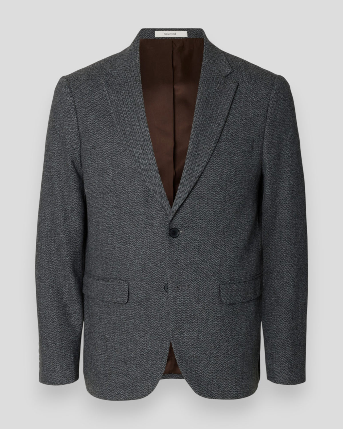Slim-Reed Wool Blazer - Dark Grey Melange Herringbone