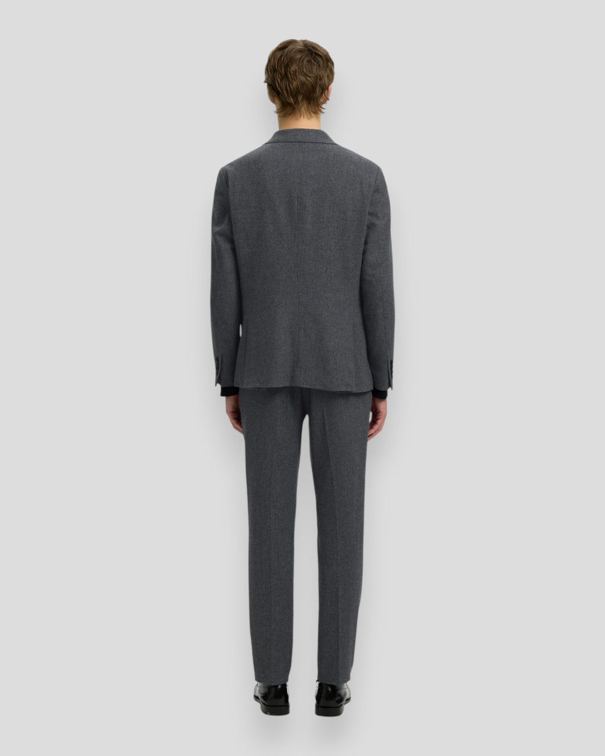 Slim-Reed Wool Blazer - Dark Grey Melange Herringbone