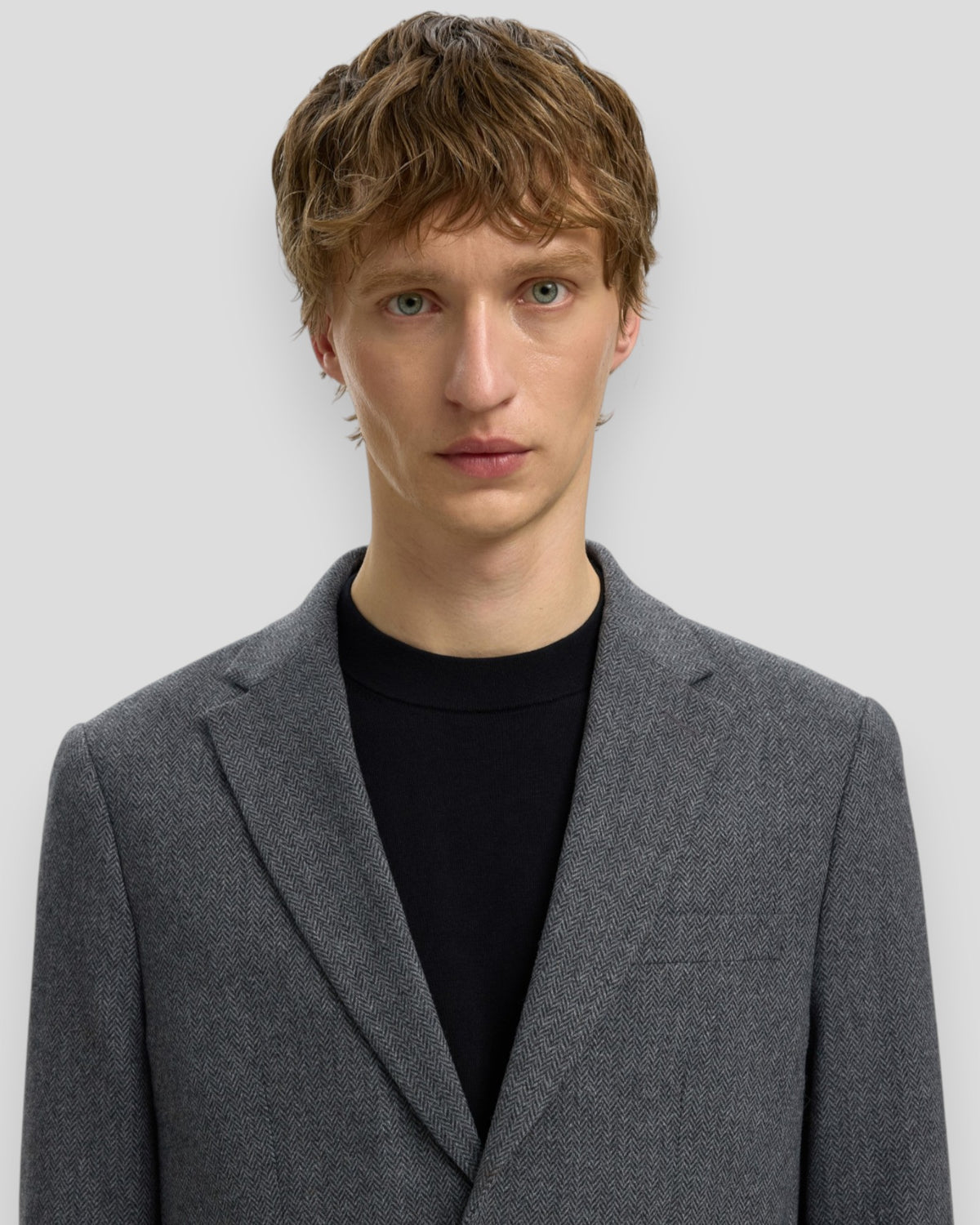 Slim-Reed Wool Blazer - Dark Grey Melange Herringbone