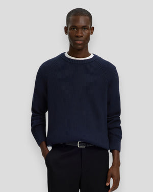 Braun Knit Relaxed Rib Crew Neck - Navy Blazer