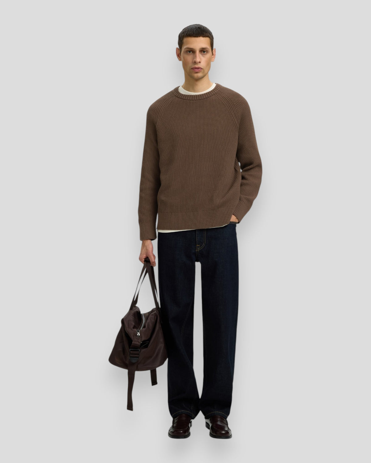 Braun Knit Relaxed Rib Crew Neck - Chocolate Chip