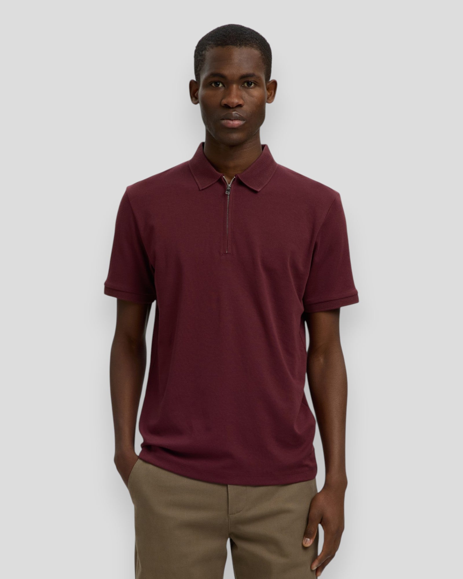 Fave Zip SS Polo - Tawny Port