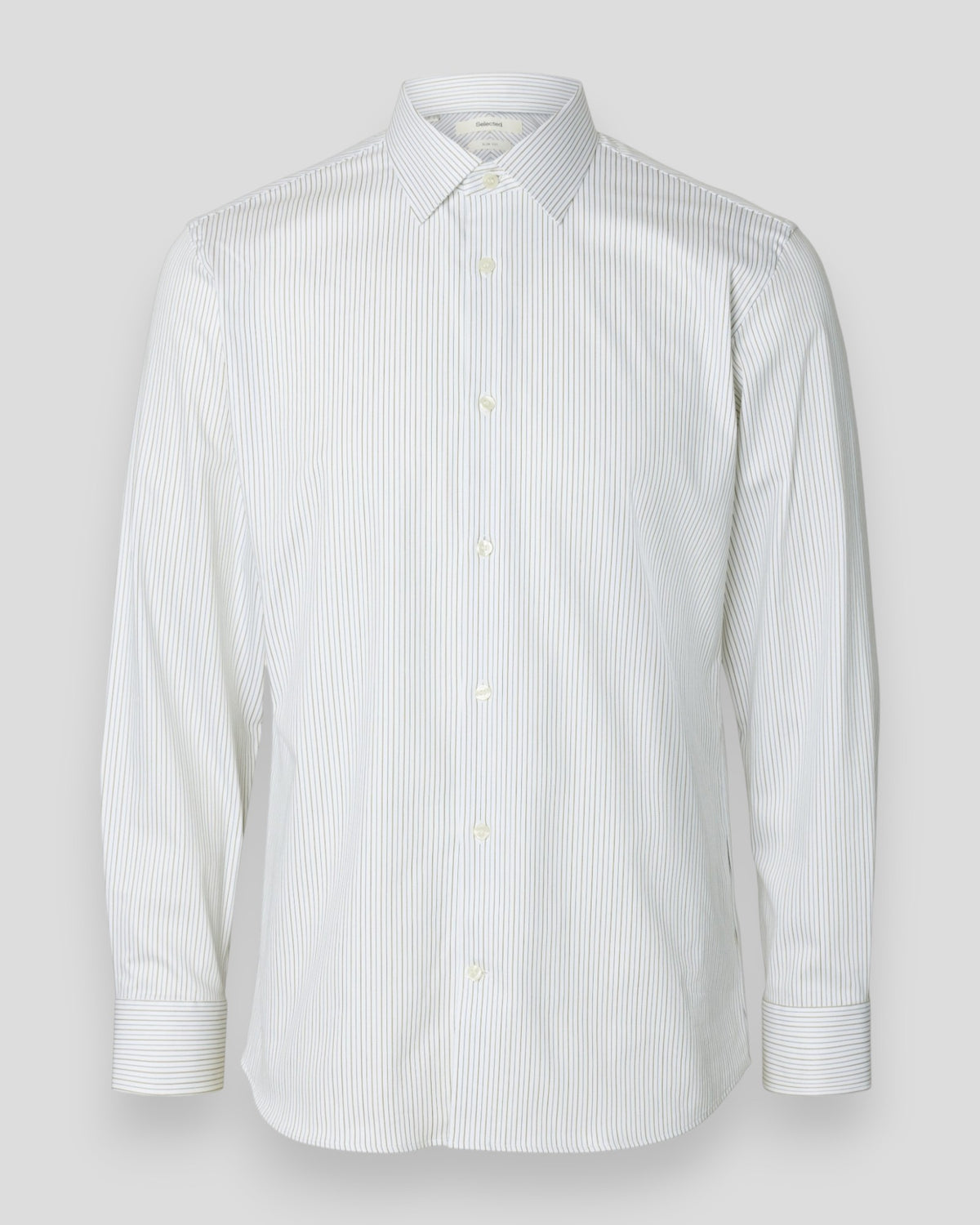 Filip-Performance LS Slim Shirt - Bright White Stripes/Multi Green