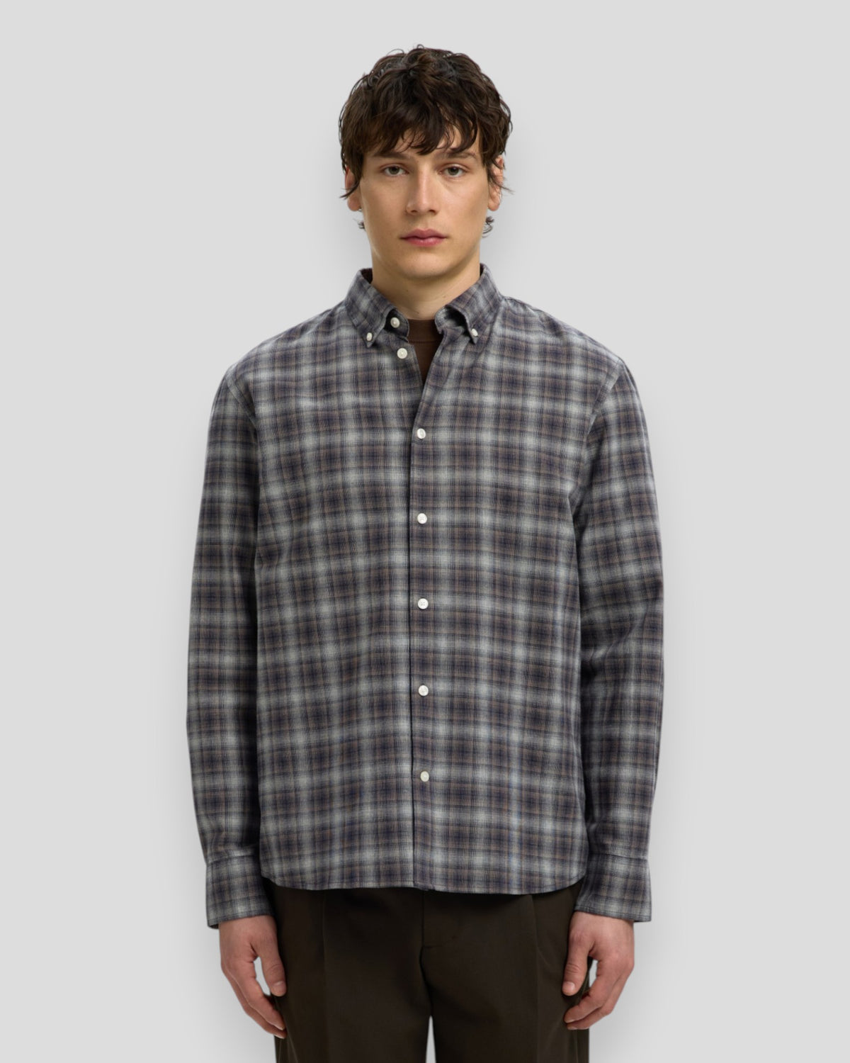 Cole-Jay Regular Melange LS Shirt - Sky Captain/Brown Checks