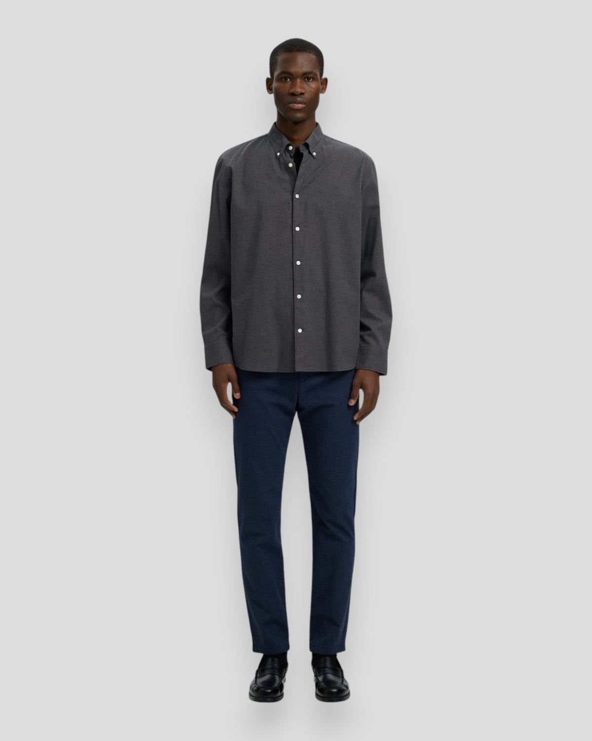 Cole-Jay Regular Melange LS Shirt - Dark Grey Melange