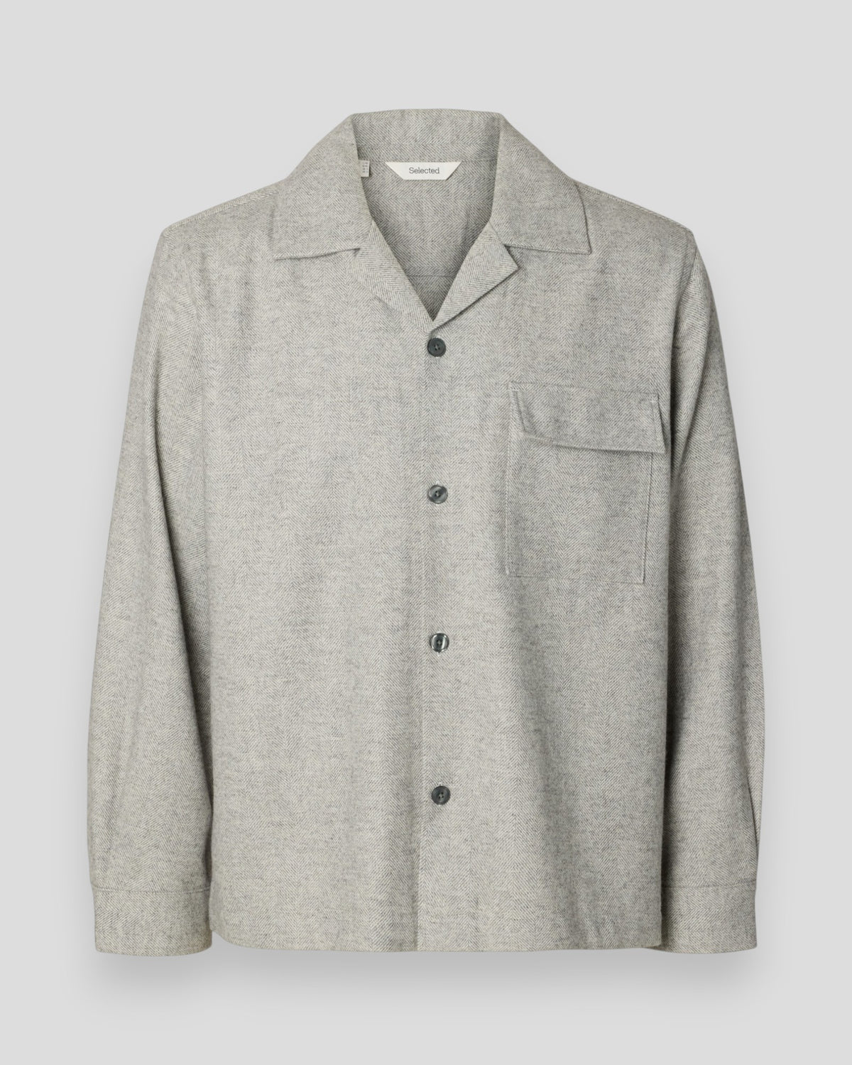 Otto KM HB Wool Blend Overshirt - Medium Grey Melange: Herringbone