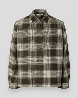 Ole-Pablo Wool Blend Overshirt - Forest Night Checks: Brown + Beige