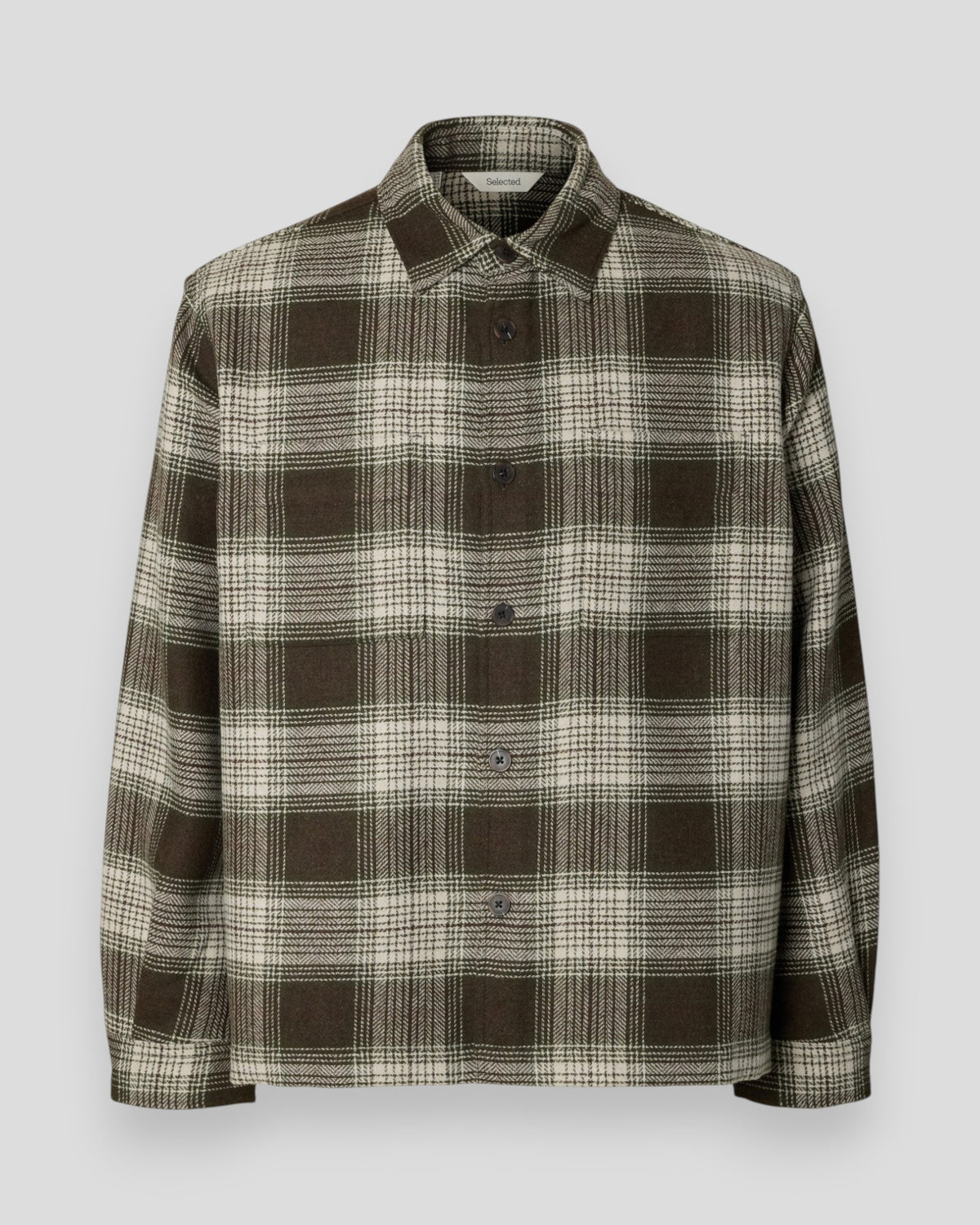 Ole-Pablo Wool Blend Overshirt - Forest Night Checks: Brown + Beige