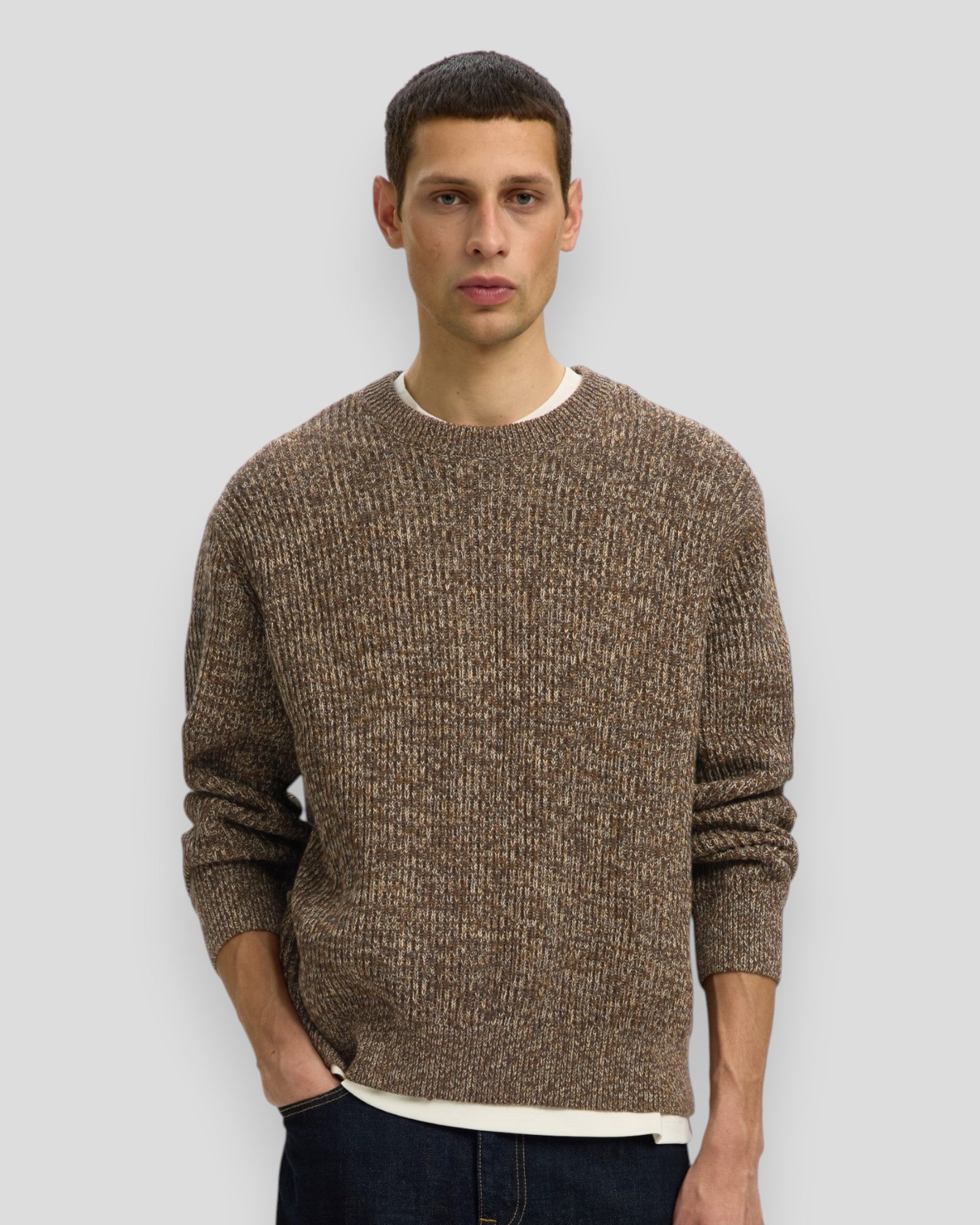 Tilum LS Knit Relaxed Crew Neck - Turkish Coffee/Monks Robe/Oatmeal