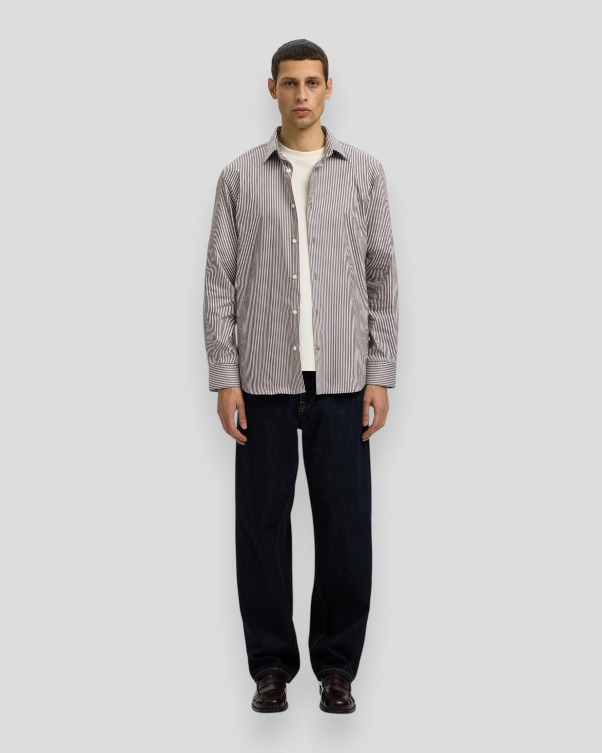 Filip-Performance LS Slim Shirt - Turkish Coffee Stripes/White