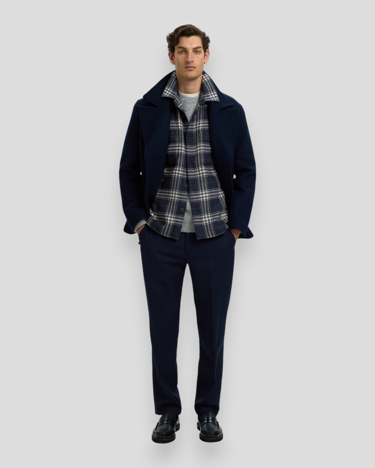 Ole-Pablo Wool Blend Overshirt - Sky Captain Checks: Egret + Black