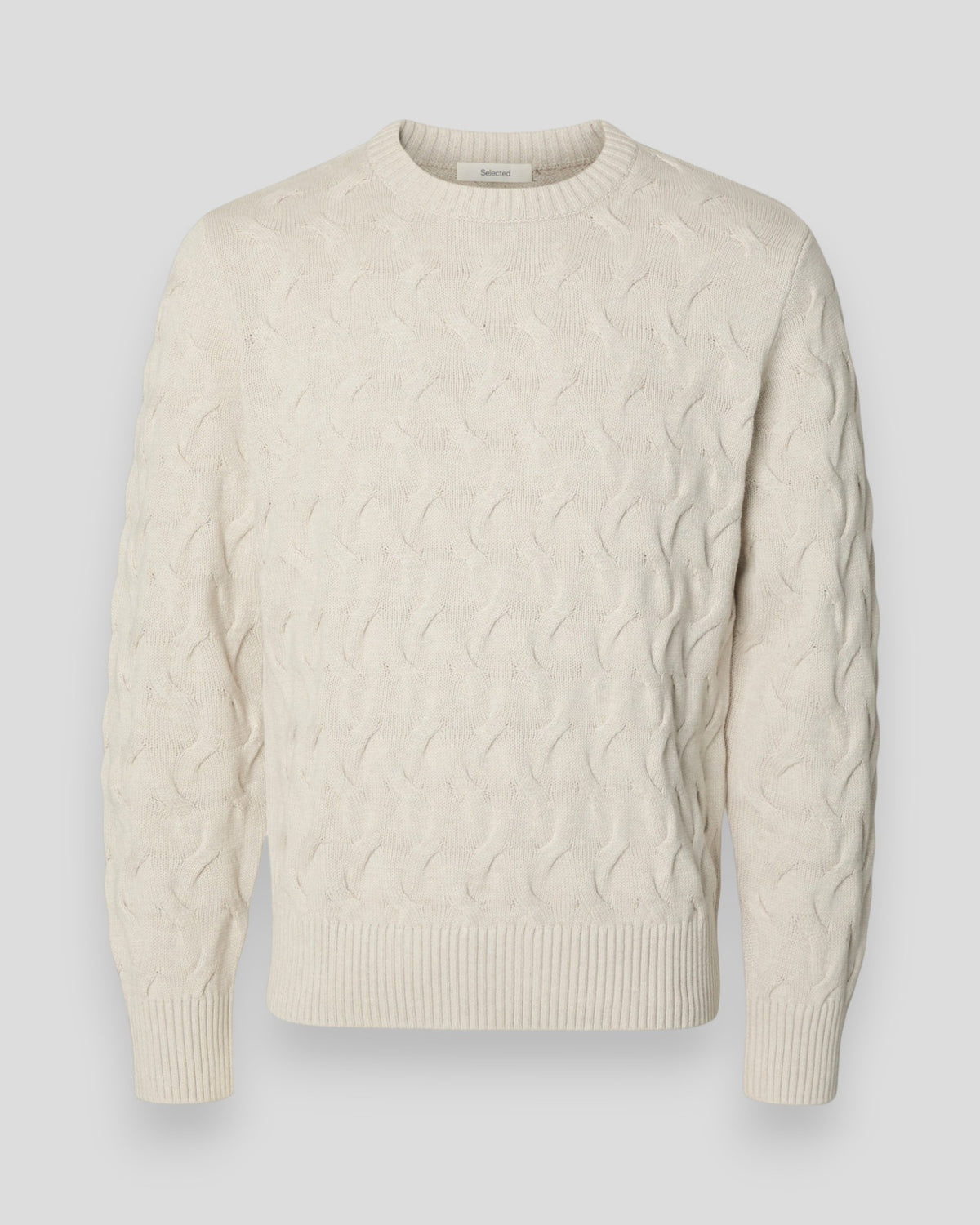 Carlos LS Cable Crew Neck - Silver Birch Melange
