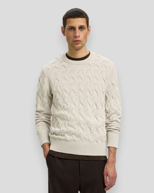 Carlos LS Cable Crew Neck - Silver Birch Melange