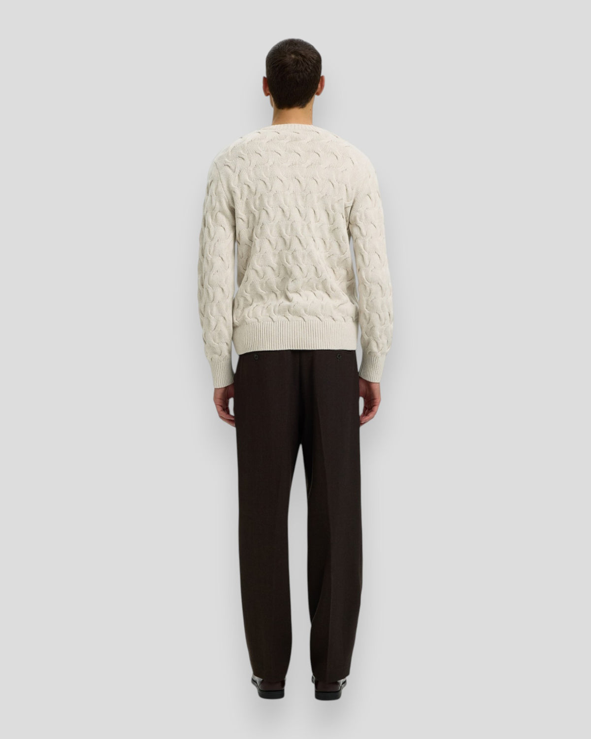 Carlos LS Cable Crew Neck - Silver Birch Melange