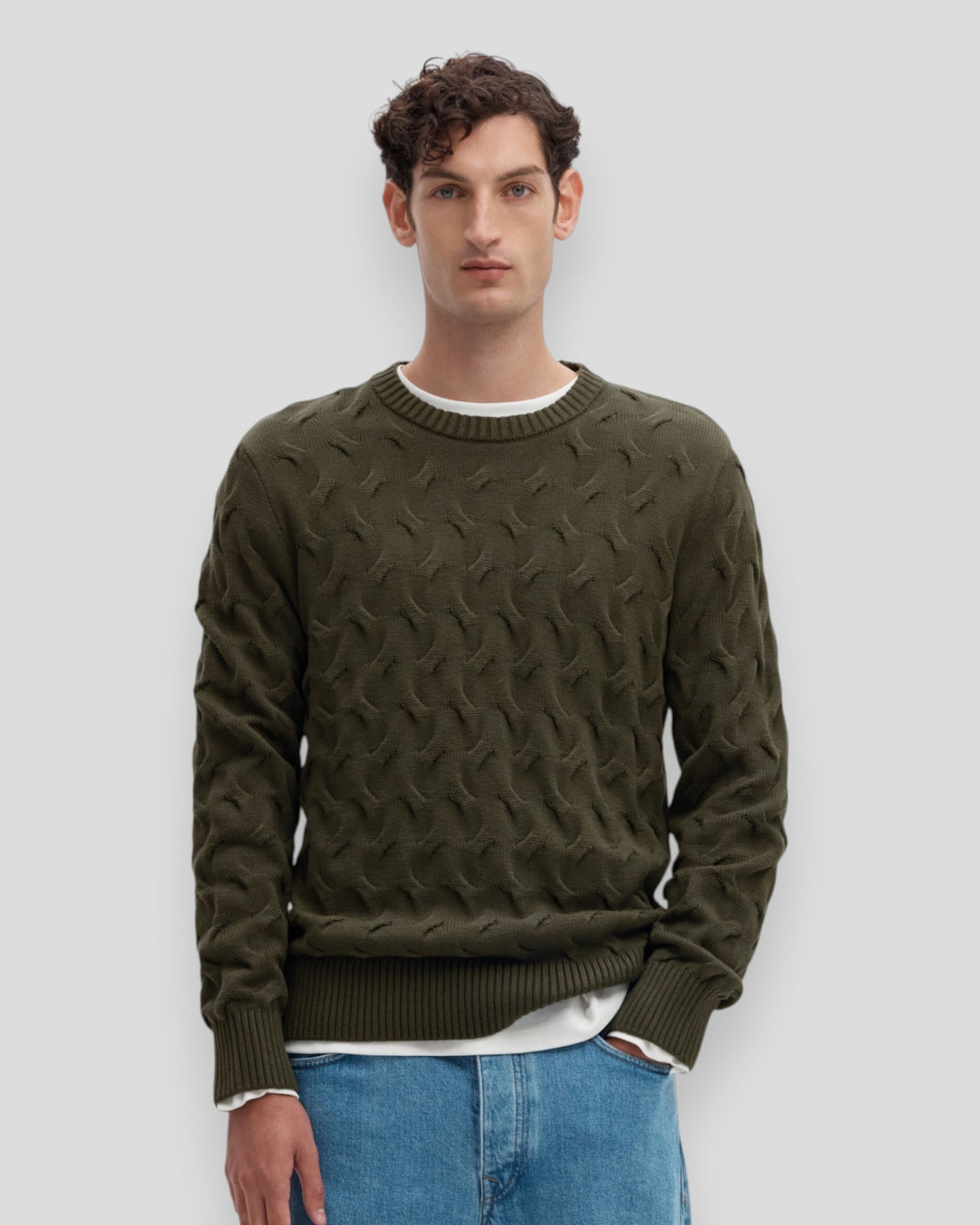 Carlos LS Cable Crew Neck - Forest Night