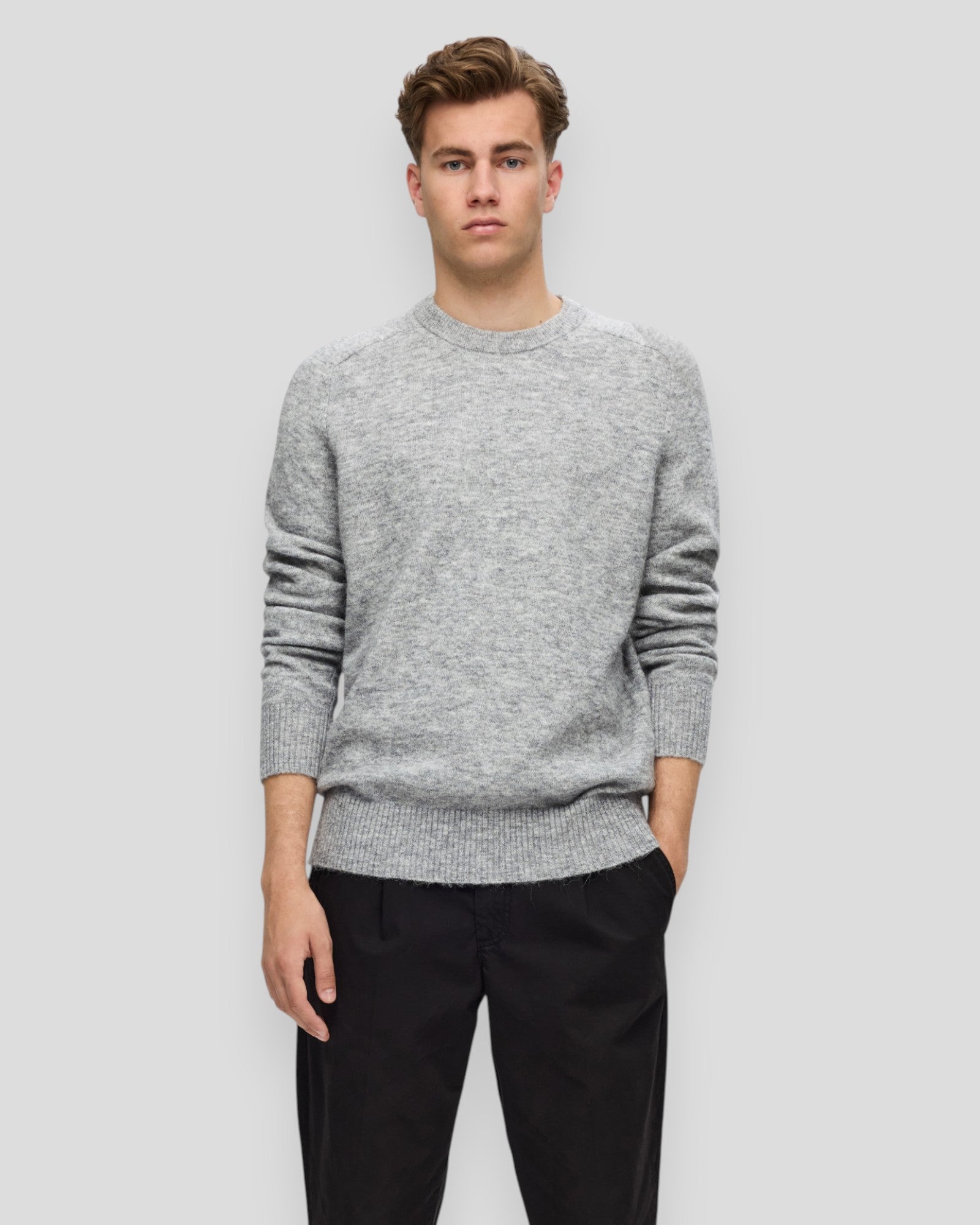 Rai LS Knit Crew Neck - Light Grey Melange