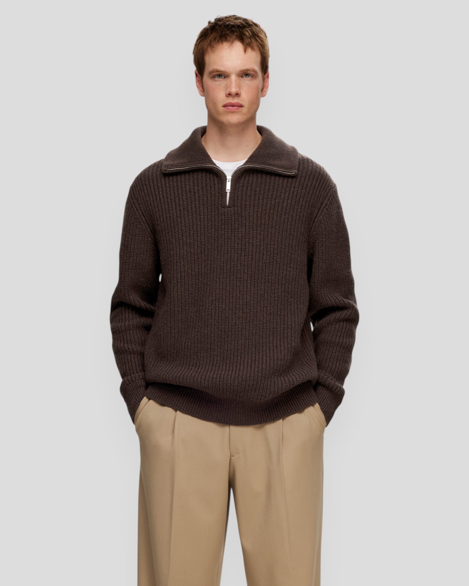 Land LS Knit Half Zip - Chocolate Torte