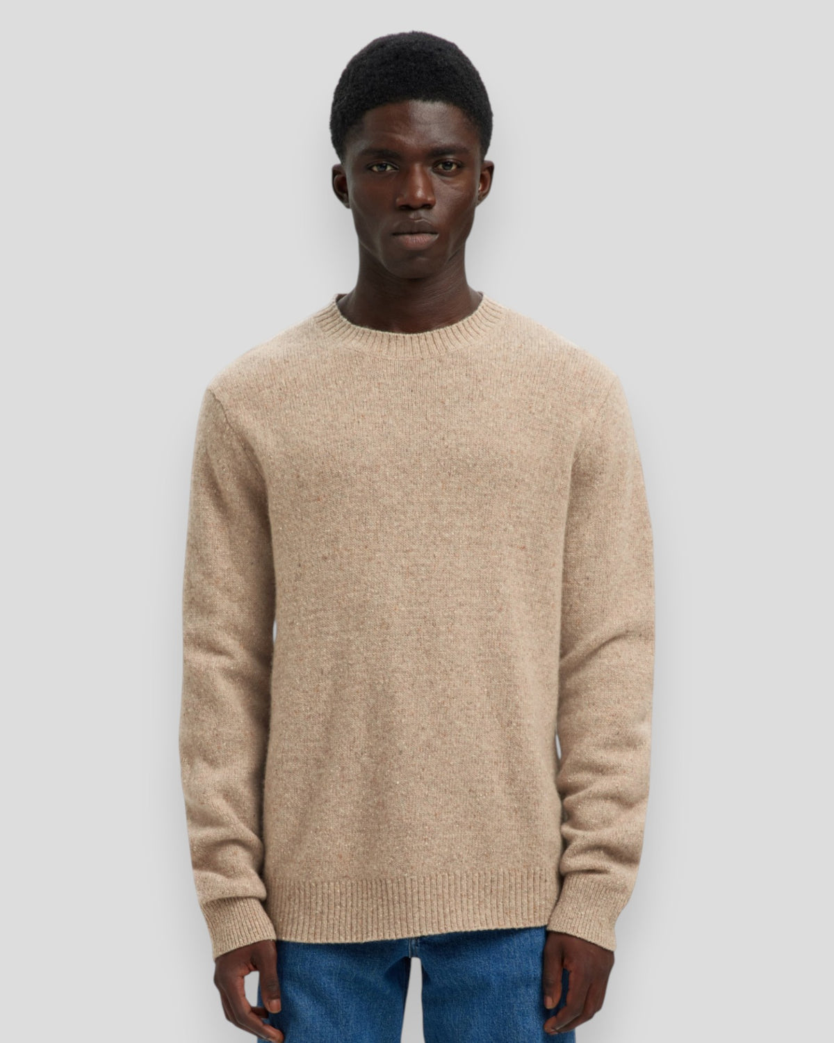 Neil LS Knit Regular Crew Neck - Oatmeal Detail: Neps